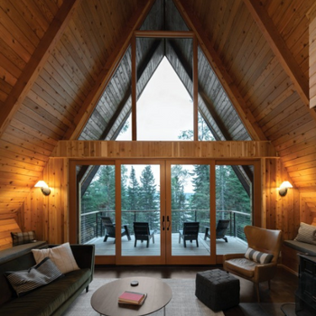 Windows of an a-frame cabin